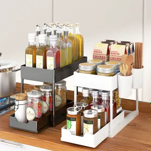 Pull Out Under Sink Drawer Organizer 2 Tier Kitchen Sliding Cabinet Storage Rack With Baskets