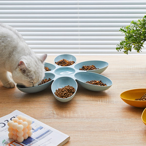 Petal Shaped Cat Bowl Blue Plastic Feeder For Cats With Five Compartments Pet Food And Water Dish - Product Image 2