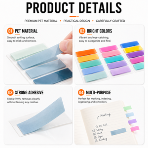 Onglets d'indexation adhésifs colorés, marqueurs de page autocollants, étiquettes en papier de qualité supérieure, taille personnalisée, pour le classement des documents, usage au bureau et à l'école - Product Image 2