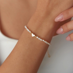 Pulsera clásica de perlas de agua dulce con corazón, <span class=keywords><strong>luna</strong></span>, estrella, encanto, oro, plata, oro rosa, cuentas de acero inoxidable, brazaletes Unisex elegantes - Product Image 1