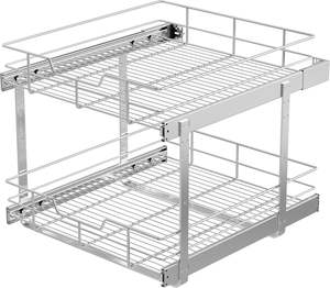 Étagère de rangement coulissante à 2 niveaux, grande capacité, avec panneaux chromés, peut servir de meuble de rangement pour salle de bain - Product Image 1