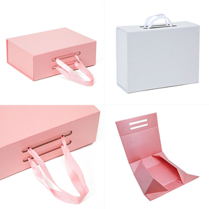 Boîtes cadeaux en papier cartonné pliables de luxe noires avec logo personnalisé sans pollution, avec ruban - Product Image 3