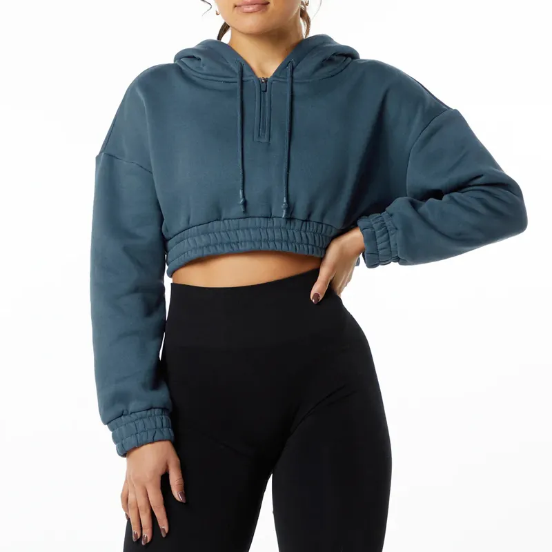 Women's Oversize Fleece Crop Hoodies Classic Capital Crop Sweatshirts Hoodies with Elastane hem