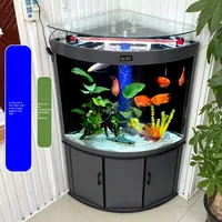 Akuarium dengan Pompa Air 2026 Akuarium Sektor Sudut Filtrasi Dasar Lampu LED Bar Kaca Ruang Tamu