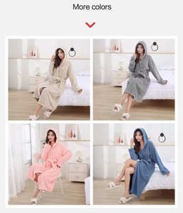 Accappatoio da bagno con cappuccio morbido e spesso in pile di corallo <span class=keywords><strong>cappotto</strong></span> caldo <span class=keywords><strong>per</strong></span> la <span class=keywords><strong>casa</strong></span> da donna uomo assorbente <span class=keywords><strong>per</strong></span> adulti - Product Image 4