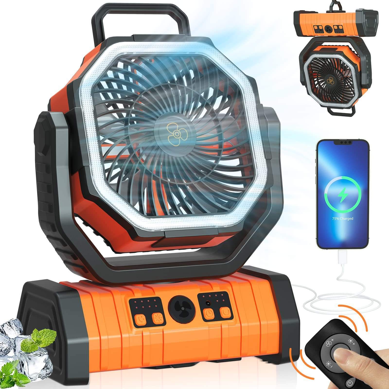 Qai Rv Led Fan Portable LED Light Table Fan with Power Bank for RV Camping