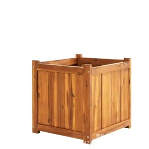 Jardinière carrée en bois Idzo, acacia massif, trous de drainage, pot de fleurs de jardin, jardinières d'extérieur - Product Image 3
