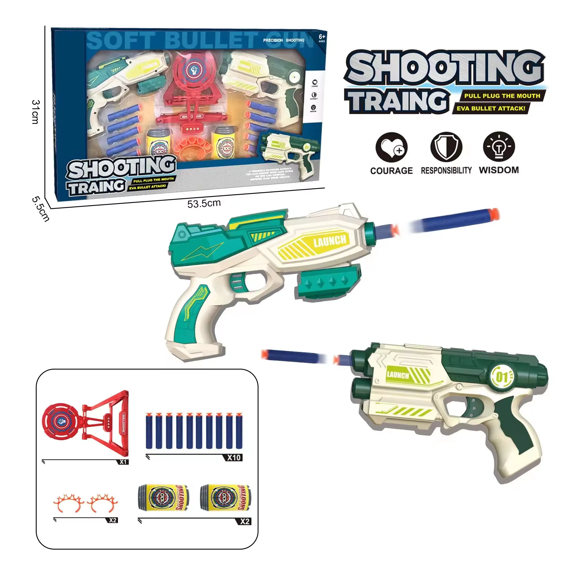 Yicheng新しいプラスチックEvaソフト弾丸おもちゃの銃ピストル射撃ゲームおもちゃの泡弾丸エアガン弾丸ランチャーターゲット付き