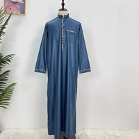Thobe musulman pour hommes, couleur unie, style arabe, kaftan islamique décontracté, jubbah à manches longues avec poche pour l'été – Meilleure vente