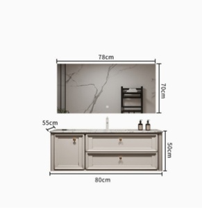 French-style luxury stone slab seamless ceramic basin smart <b>mirror</b> natural marble bathroom cabinet - Product Image 6