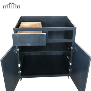 Vietnam Cabinetry Manufacture Wholesale Blue Painted Under Sink Base Solid Wood Kitchen Cabinets With Wooden <b>Doors</b> and Drawers - Product Image 1