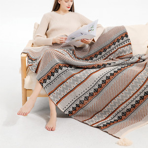 Y-Z Oatmeal Colored Acrylic Yarn Cable Knit Crochet Blanket Home Living Bedding <strong>Neutral</strong> Blankets <strong>Throws</strong> - Product Image 5