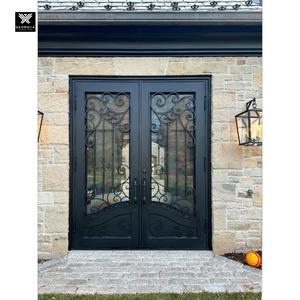 Portes doubles en fer forgé Ormate pour maisons, <span class=keywords><strong>porte</strong></span> d'entrée pivotante avec fenêtre en verre ouvrable, <span class=keywords><strong>porte</strong></span> extérieure pour la maison - Product Image 4