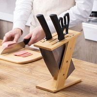 Support à couteaux pliable à un niveau en bois et bambou pour cuisine domestique, type sur pied, installation facile