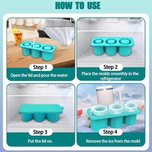 Molde de cubitos de hielo de silicona de grado alimenticio, fabricante de bandejas con tapa para taza de viaje, vaso Stanley, taza, <span class=keywords><strong>3</strong></span> cilindros de silicona huecos, molde de hielo - Product Image 3