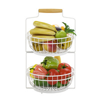Dubbeldeks moderne zwarte keukenopbergmand, demontabel, van metaalgaas, voor fruit en groenten, efficiënt