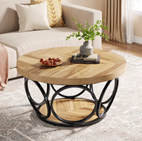 Table basse ronde en bois industrielle à 2 niveaux, meubles pour la maison