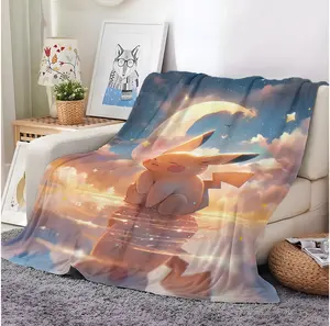 New Trend 3D Printed Pikachu Flannel Fleece Bed Blanket Customizable Cartoon Poke Mon 100% Polyester Best Winter Gift For Babies