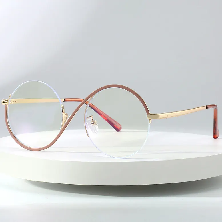 Wholesale 2023 Fashion Designer Luxury Design Custom Women Metal Round half-frame Anti Blue Light Optical Eyeglasses Frames