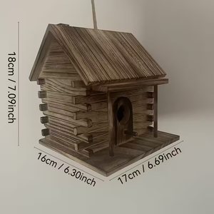 1 pièce Niche à oiseaux en bois carbonisé rétro, design vieilli à suspendre, pour colibris et autres petits oiseaux - Product Image 3