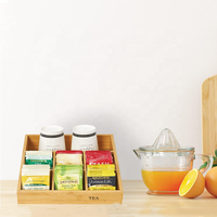 Boîte à thé blanche en bois de bambou, 9 compartiments réglables, emballage boîte en bois pour sachets de thé avec poignée