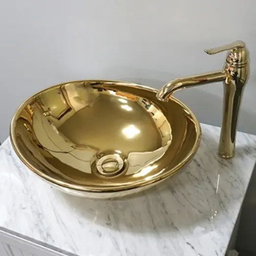 Ziww8 — lavabo de salle de bain en céramique, vasque de luxe, prix en gros, style ovale, lavabo en or