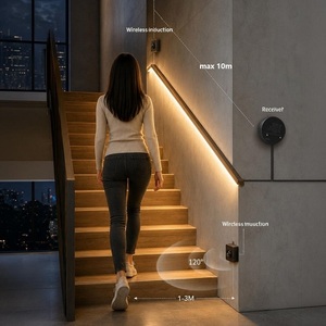 Bande lumineuse COB à double capteur de mouvement pour marches d'escalier de villa, sans fil, lumière chaude, capteur de mouvement pour couloir, passage, chambre, <span class=keywords><strong>miroir</strong></span> - Product Image 1
