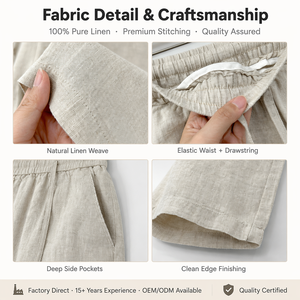 <span class=keywords><strong>Pantaloni</strong></span> da <span class=keywords><strong>Uomo</strong></span> in <span class=keywords><strong>Lino</strong></span> 100% Design Europeo Vestibilità Ampia Vita Elastica Peso Medio Fronte Piatto Eco-Friendly Stile Urbano Servizio OEM - Product Image 4