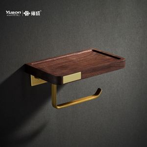 Luckyizon — <span class=keywords><strong>porte</strong></span>-<span class=keywords><strong>papier</strong></span> hygiénique 13332G, avec une étagère téléphone en bois de noyer, barre en laiton or brossé, <span class=keywords><strong>porte</strong></span>-<span class=keywords><strong>papier</strong></span> <span class=keywords><strong>toilette</strong></span> - Product Image 3