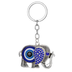 Liontin gajah mata jahat biru hewan etnik Retro dengan perhiasan gantungan kunci logam personalisasi berlian imitasi - Product Image 6