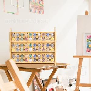 Estante de almacenamiento de pintura de acuarela para niños, organizador de escritorio de 6 capas, tipo rectangular, de madera - Product Image 1
