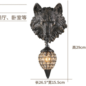 Country Retro Wall Light Bar Cafe Golden Wolf Head Hold Lantern Inn Resina Decorado Tema Restaurante Wolf Lámpara de pared - Product Image 2