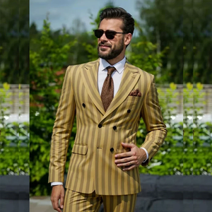 Completo <span class=keywords><strong>da</strong></span> Uomo Giallo a Righe Larghe, 2 Pezzi, Giacca e Pantaloni, Doppiopetto con Revers a Punta, Formale, <span class=keywords><strong>da</strong></span> <span class=keywords><strong>Cerimonia</strong></span>, per Sposo, Ballo di Fine Anno, Abito Personalizzato - Product Image 1