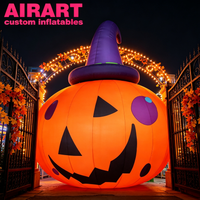Calabaza Inflable con Sombrero de Bruja, Calabaza Inflable de Halloween con Cara de Payaso Impresa, Gran Decoración Inflable de Halloween para Centros Comerciales