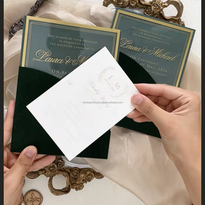 Carte d'invitation personnalisée en acrylique transparent pour mariage, anniversaire, Noël, Saint-Valentin, avec estampage à chaud doré et impression sérigraphique - Product Image 4