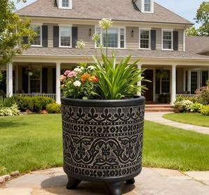 Vente en gros de pots de fleurs en PP de 6 pouces à motif sculpté vintage, <span class=keywords><strong>pieds</strong></span> de <span class=keywords><strong>pot</strong></span> de fleurs en PP, aspect vieilli, légers, durables, avec trou de drainage, pour la maison - Product Image 2