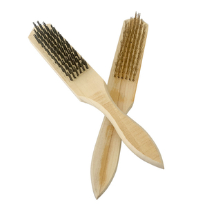 Wooden Beavertail Handle <b>Copper</b>-Plated Steel Wire Brush for <b>Metal</b> Surface Cleaning and Rust Removal 8 in or More - Product Image 1