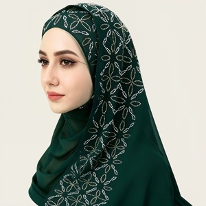 Nuovo Foulard in Chiffon di Poliestere con Strass Geometrici, Stile Etnico, Elegante e Traspirante per Donne, Hijab Morbido - Product Image 1