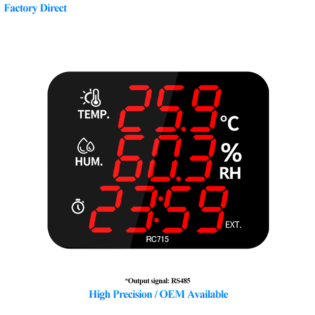 Desktop Temperature Humidity Meter With Built-in Sensor RS485 Output LED Display USB 5V Power Cord Alarm Plastic Indoor Use OEM