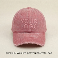 Casquette de baseball SHINY Premium en coton lavé avec logo personnalisé, style croisé pour queue de cheval, pour femme, avec maille respirante et effet chignon désordonné vieilli