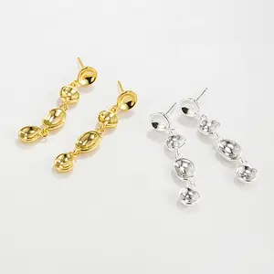 Fashion 18k Gold Circular Components Irregular Bean 925 Sterling Silver Earrings