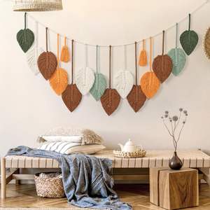 Nouveau Style nordique Jane Ins à la main coton corde tissé Photo tenture murale tapisseries bohème feuilles Design gland tenture murale - Product Image 3