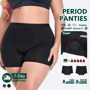LYNMISS Menstruations-Boyshorts für Damen aus Bambus mit hoher Taille, Lieferung in 7 Tagen, Schwarz, stark saugfähige Periodenunterwäsche, Menstruationshose - Product Image 1