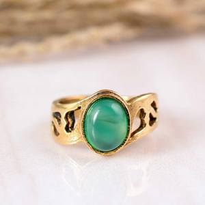 Gold Brass <b>Green</b> Onyx Oval Cabochon Statement Ring Handmade 14K Gold Plated <b>Green</b> Stone Boho <b>Jewelry</b> for Wedding Engagement - Product Image 1