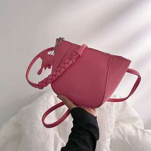 Minimalist <b>Woven</b> Bucket <b>Bag</b> with Top Handle and Crossbody Strap - Product Image 6