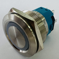 Interrupteur à bouton-poussoir éclairé ZLQ25H-SWP20Z-EB12V-S avec anneau lumineux LED bleu, courant élevé, IP67, boîtier en acier inoxydable, verrouillage domestique IK10