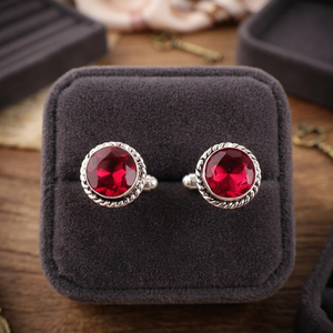 Elegantes gemelos hechos a mano con rubelita roja en forma redonda, engastados en plata de ley 925. - Product Image 5