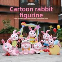 Sculpture de lapin de dessin animé assis en plastique renforcé de fibres de verre, grandes décorations pour maternelle, centre commercial, hôtel