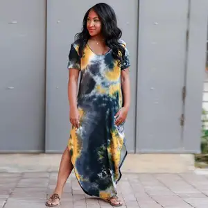 Casual Ladies Loose Long Dresses Maxi Printed Holiday Beach Dress Slit Robe Plage Nouvelle Collection 2022 Femme