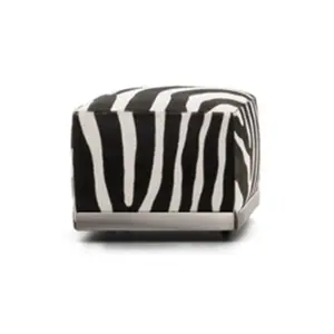 Customized Zebra Pattern Velvet Foot Pouf Stool Ottoman For Living Room